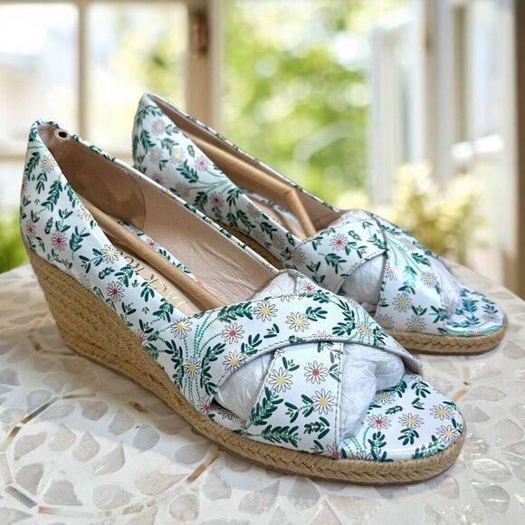 JACK ROGERS  Leather Palmer Woven Jute Espadrille Wedge Sandal White - Picture 15 of 16